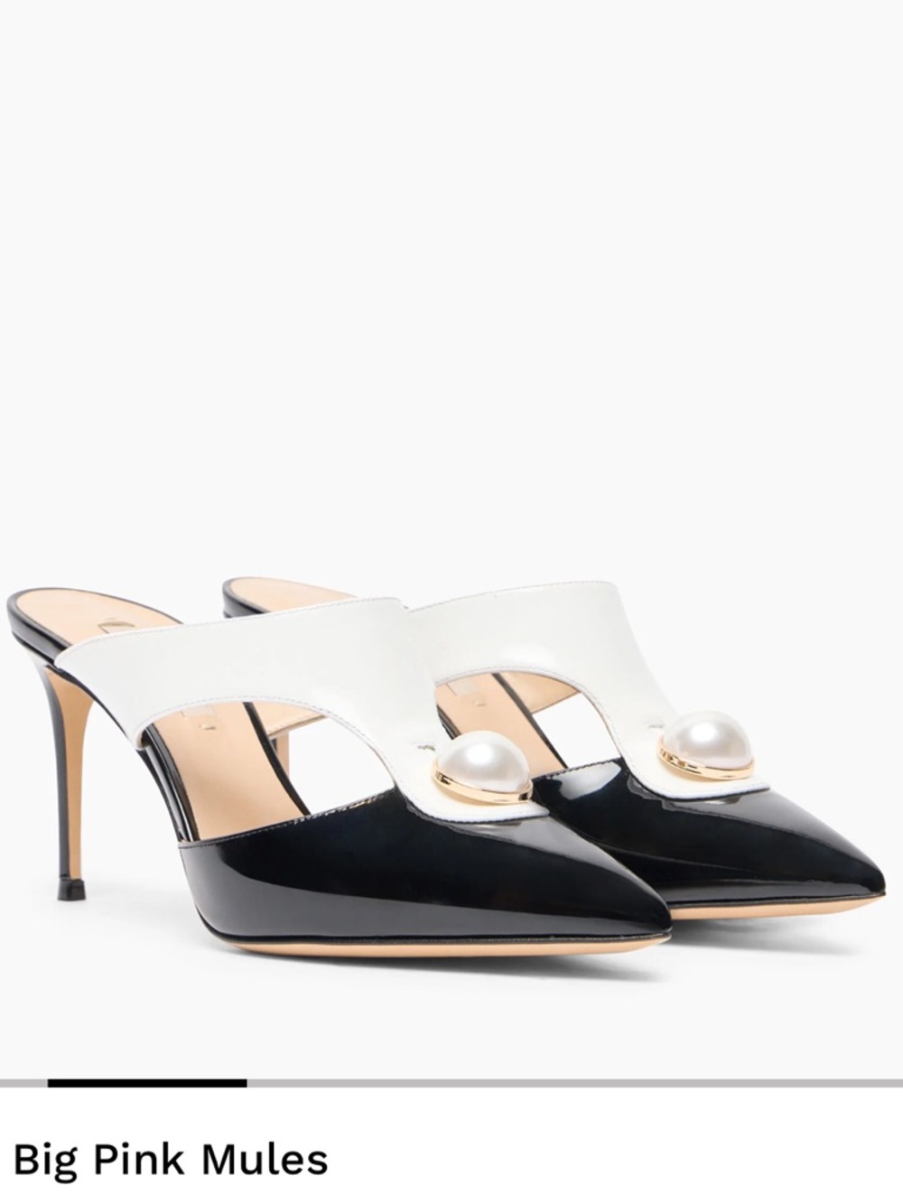 Casadei Black and White Pointed Pearl-Embellished Mules